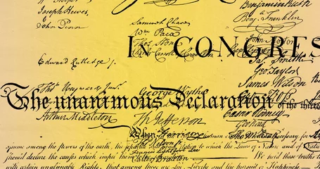 Fotobehang Europese plekken Digital image of written constitution of the United States moving in the screen against yellow and b