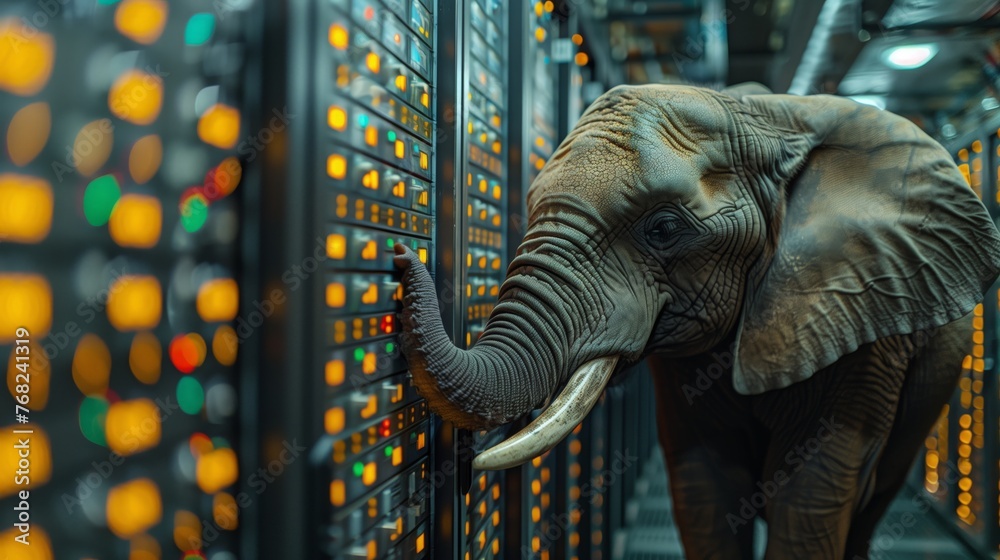 Poster Elephant Standing in Front of Server
