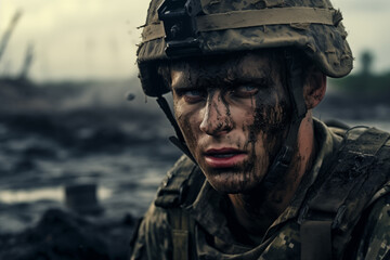 Soldier on battlefield. Military operation. Military job offer. Army professions. World War. Turf war. AI.