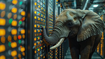 Elephant Standing in Front of Server