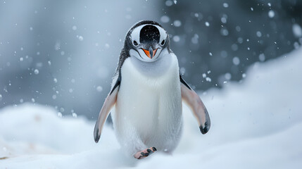 Adorable Penguin Waddling in Snow