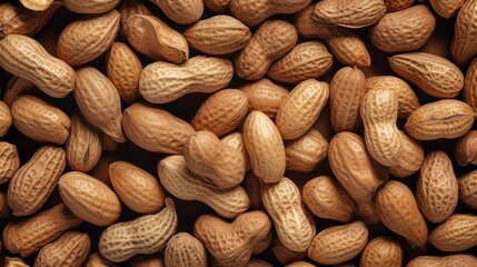 Peanuts on a brown background. Close-up. Top view.