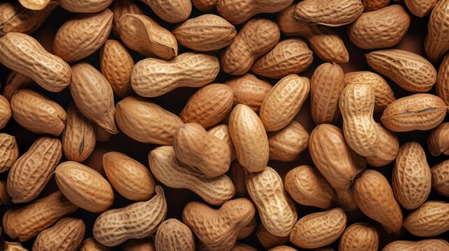 Peanuts on a brown background. Close-up. Top view.