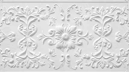 a stucco floral pattern on a wall within an elegantly decorated room. The image highlights the pattern's role in enhancing interior aesthetics. SEAMLESS PATTERN
