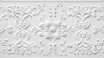 Obraz premium a stucco floral pattern on a wall within an elegantly decorated room. The image highlights the pattern's role in enhancing interior aesthetics. SEAMLESS PATTERN