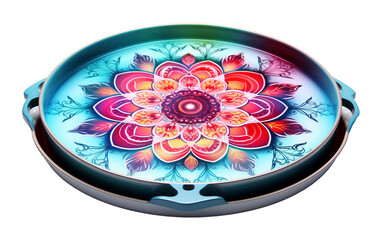 Mandala-Patterned Serving Platter Isolated On Transparent Background PNG.