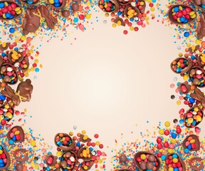 Easter frame with Colorful eggs on the desk