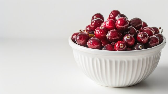 Bowl of fresh cherries on a white background