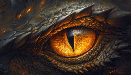 Dragon's eye, a mesmerizing blend of intelligence and primal instinct captured in one piercing gaze 👁️🐉✨ - obrazy, fototapety, plakaty