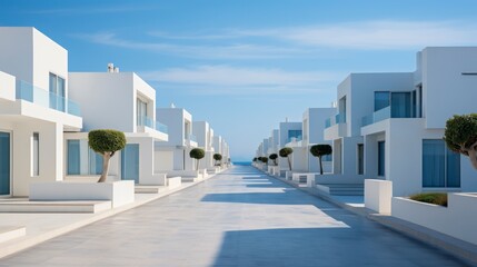 Fototapeta na wymiar White and blue modern architecture on a sunny day.