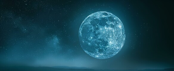a glowing full moon in a large expanse of night sky. generative AI