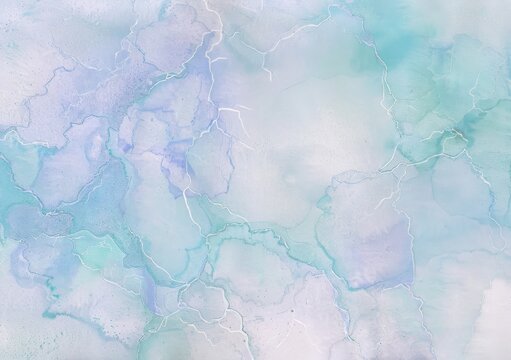 Summer watercolor style in pale mint and purple mixing together in an abstract cool artistic background. Cool colors texture, paper.