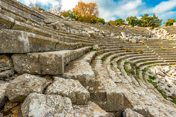 Fototapeta na wymiar Termessos ancient city the amphitheatre. Termessos is one of Antalya -Turkey's most outstanding archaeological sites. Despite the long siege, Alexander the Great could not capture the ancient city.