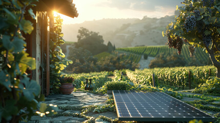 solar panels on an open terrace, sunset, beautiful photo