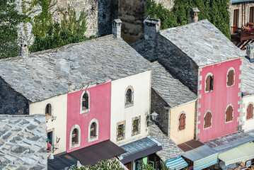 Houses Kujundziluk Street in historic part of Mostar, Bosnia and Herzegovina