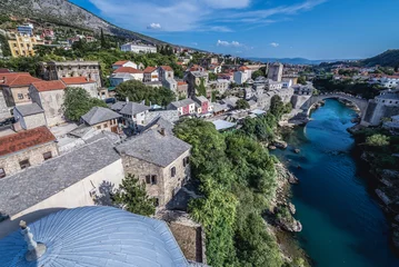 Fototapete Stari Most Aerial view from Koski Mehmed Pasha Mosque on Mostary city, Bosnia and Herzegovina