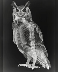 Ghostly Owl X-ray - Ethereal Avian Anatomy in Monochrome