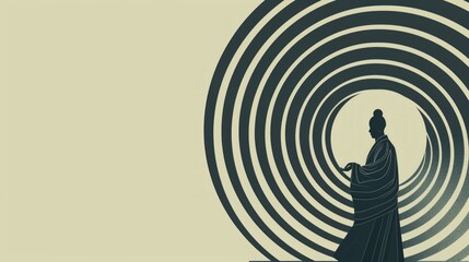 Confucian Scholar Silhouette with Concentric Circles - obrazy, fototapety, plakaty
