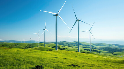 Renewable Energy: Wind Turbines on Green meadow