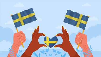 Sweden flag celebration, National Day of Sweden Public holiday animation 4k