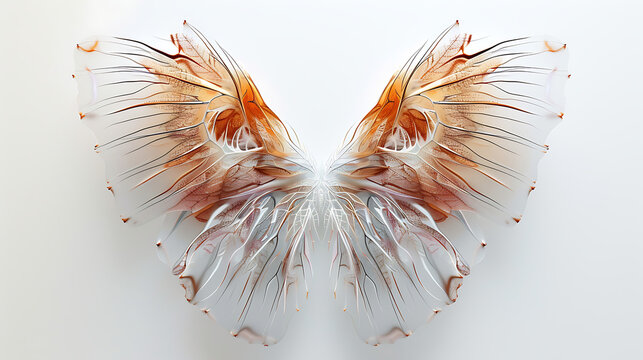 This captivating image showcases a pair of intricately detailed, translucent wings against a white background.