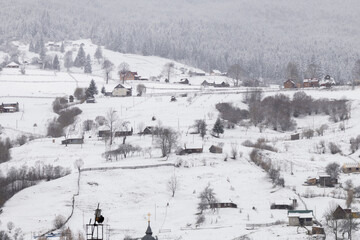 new, countryside, morning, eastern, mountains, town, impressionism, carpathians, sunrise, snowfall,...