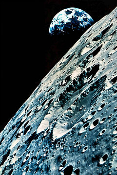 Blue Earth Rising Over Lunar Horizon