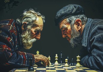Two chess players are playing chess illustration. - obrazy, fototapety, plakaty