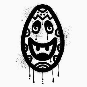 Easter egg emoticon graffiti drawn with black spray paint