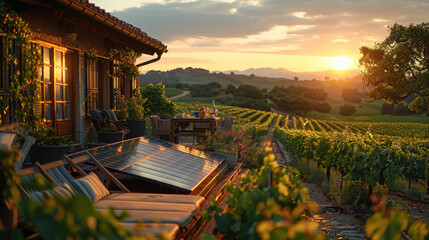 solar panels on an open terrace, sunset, beautiful photo