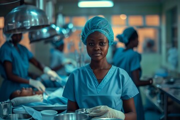 A medical attendant in the midst of a busy shift, expertly balancing care for multiple patients, represents the unwavering dedication of healthcare workers celebrated on Health Day. - obrazy, fototapety, plakaty