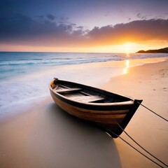 Wooden boat on the beach. Generative AI
