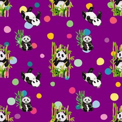 Cute Panda seamless pattern with purple background for kids