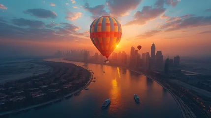 Fotobehang Hot air balloons flying over the city © natalikp