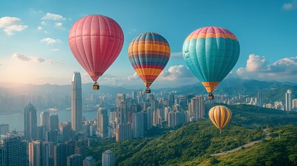 Fototapeta na wymiar Hot air balloons flying over the city