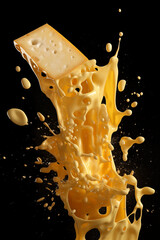 cheese splash on black background