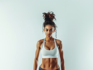Obraz premium Attractive woman with a fashionable hairstyle in stylish sportswear. Fashion and beauty, active lifestyle and sports.