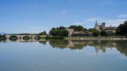 Avignon and Pont d'Avignon bridge panoramic view, popular tourist landmark, Provence, France