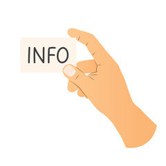 hand holding note with info word; could be used in presentations, websites, or educational materials to communication and sharing of information- vector illustration