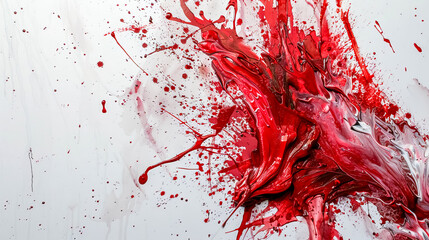Explosive red paint splash on white background