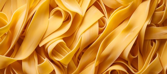 Golden yellow pasta nests background, top view with beautiful texture for food photography