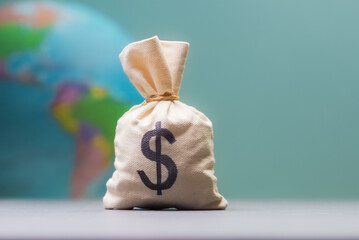 Money Bag with Globe Background