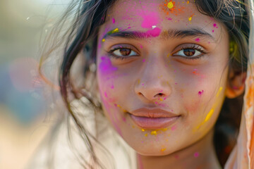 Obraz premium A woman with colorful face paint on her face
