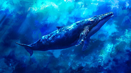 Majestic humpback whale in ocean depths