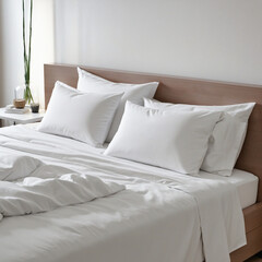 Bed maid-up with clean white pillows and bed sheets