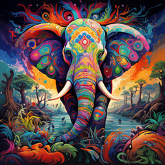 A trippy, colorful Elephant Picture