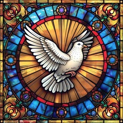 Stained glass featuring a white dove