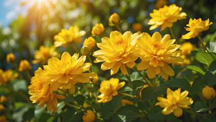 Leuchtend gelbe Blumen im Sonnenschein, ein Symbol für Sommer und Freude