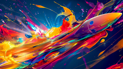 Obraz na płótnie Canvas Cosmic paint explosion with rocket art