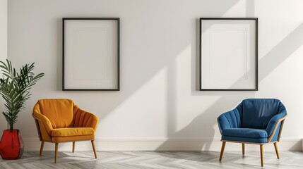 Modern Interior Mockup with Empty Frame and Stylish Decor
